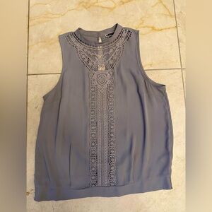 Nordstrom Chelsea 28 Victorian Lace Trim Sleeveless Top Mock Neck Pintuck Boho L